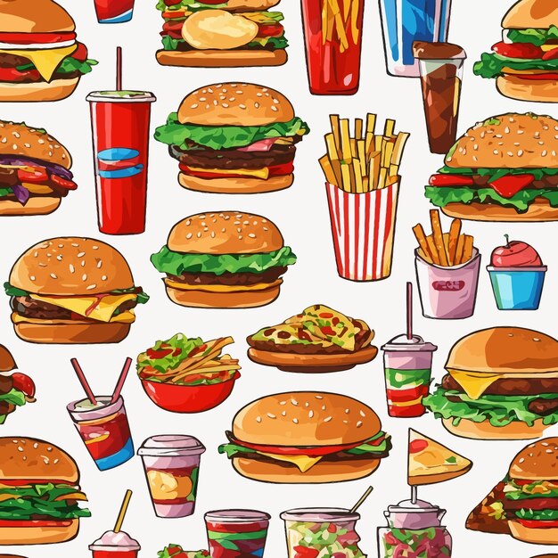 Vector cena de hamburguesas de comida rápida y restaurante sabroso en fondo blancoilustración vectorial en plano