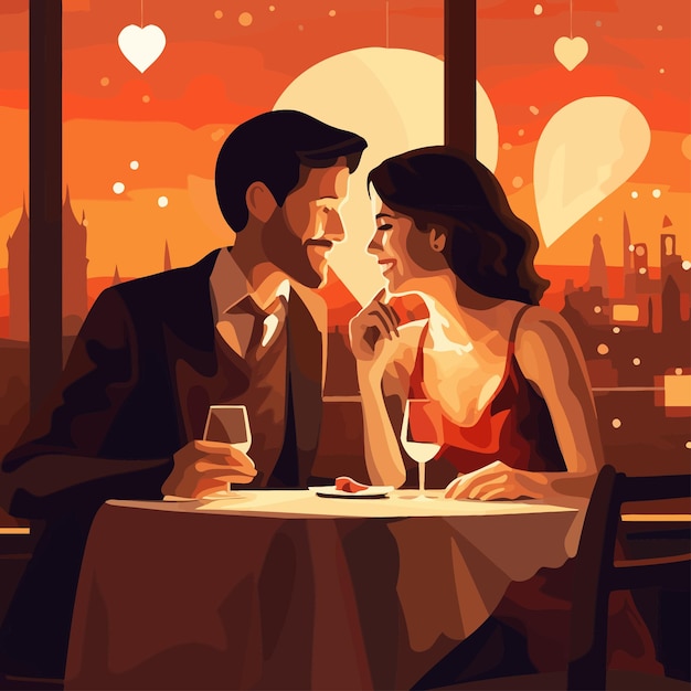 Vector cena de pareja romántica cena de amor restaurante