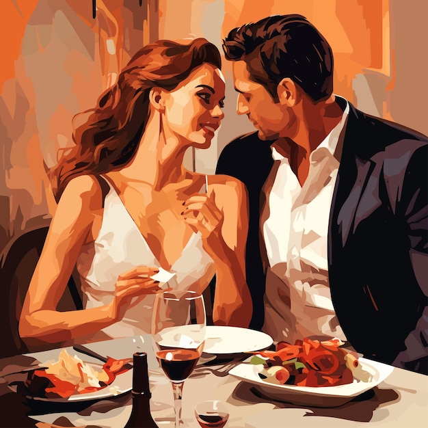 Vector cena de pareja romántica cena de amor restaurante