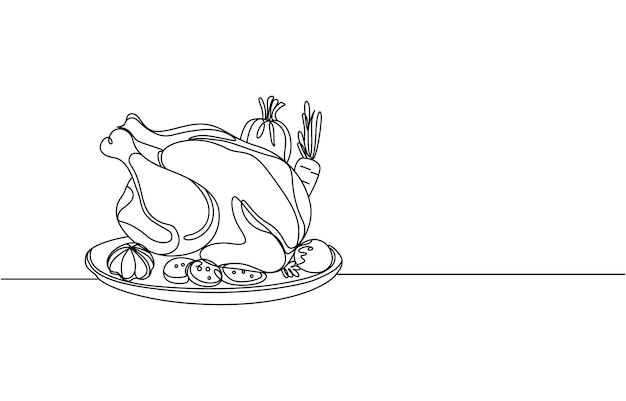 Cena de pavo tostado continuo dibujo de una línea concepto de otoño y Acción de Gracias