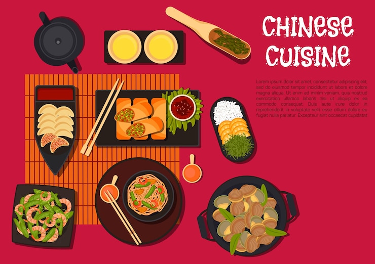 Vector cena picante con platos de cocina del norte de china.