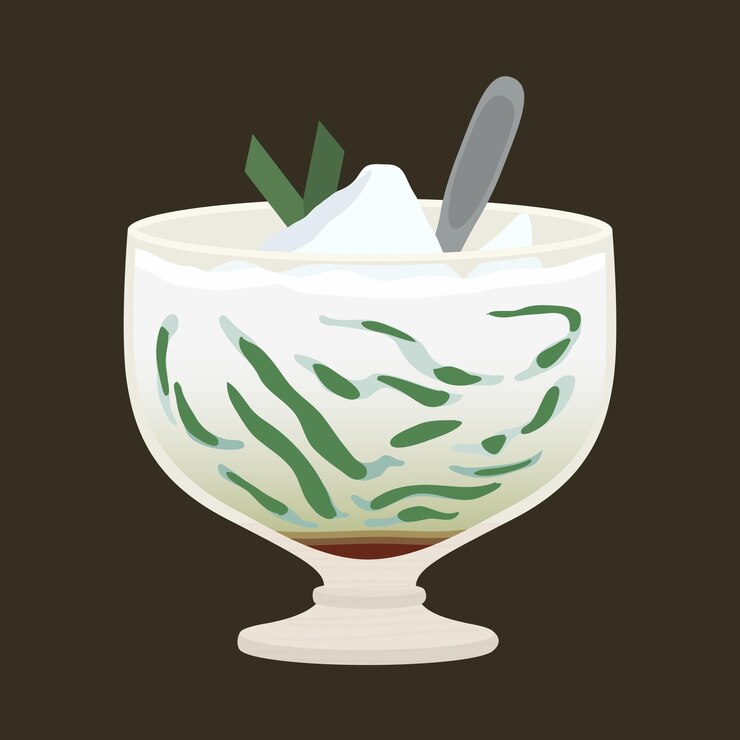 Vector cendol dulce postre bebida comida vidrio crema hielo chocolate leche vector ilustración frío fresco