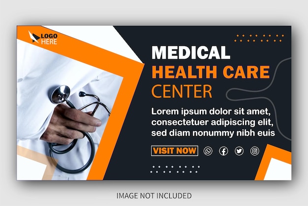 El centro de atención médica y el diseño de banner en miniatura de video cubren la publicación en las redes sociales de you tube