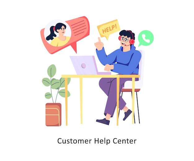 Centro de ayuda al cliente diseño de estilo plano ilustraciones vectoriales de stock