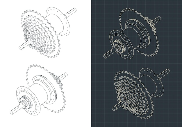 Centro de bicicletas con dibujos isométricos en cassette
