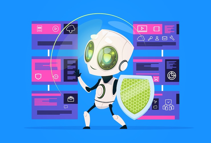 Vector centro de computación de privacidad de datos de robot hold shield