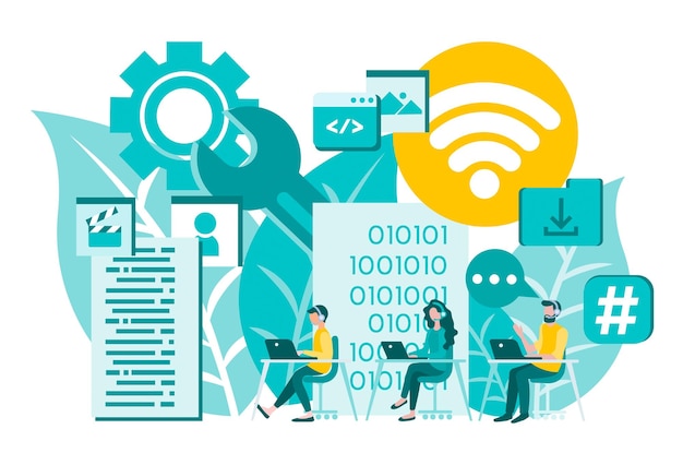 Centro de datos sonsultants información en línea asesoramiento técnico soporte Concepto vector ilustración