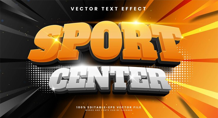 Vector centro deportivo efecto de texto editable en 3d adecuado para temas deportivos