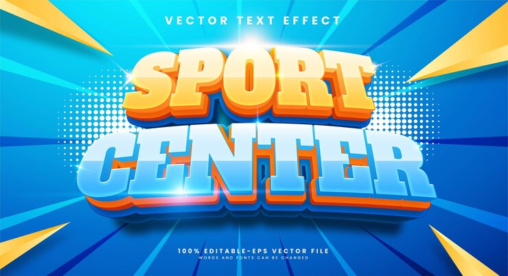 Vector centro deportivo efecto de texto editable en 3d adecuado para temas deportivos