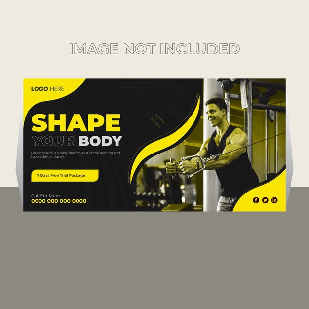 Centro de gimnasia para la construcción del cuerpo Plantilla de diseño de banner de cartelera atractiva
