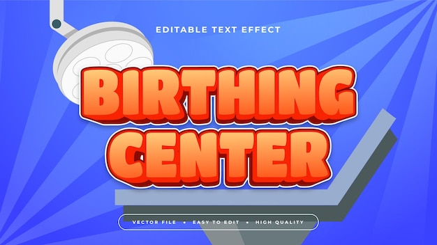 Centro de parto azul naranja y blanco estilo de fuente de efecto de texto editable en 3D