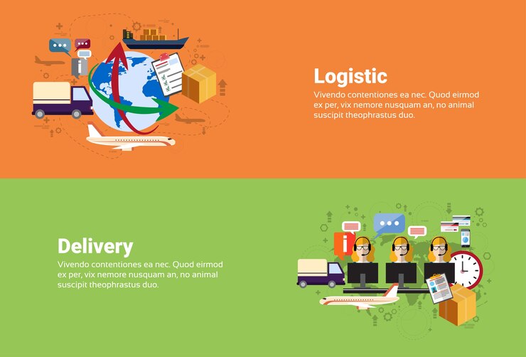 Vector centro de servicio de entrega logistic shipping web banner flat vector illustration