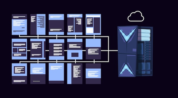 Vector centro de servidores de nube de protección de datos