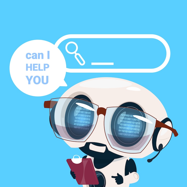 Vector centro de soporte auricular agente robot cliente operador en línea inteligencia artificial icono de servicio técnico y al cliente concepto de chat