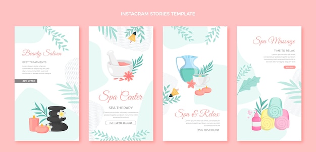 Centro de spa de diseño plano historias de instagram