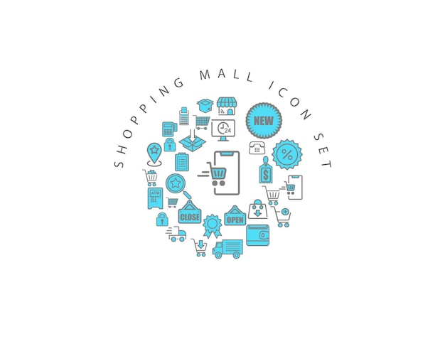 Centros comerciales al por menor contorno colección de iconos web Mercado Centro comercial mínimo icono de línea delgada