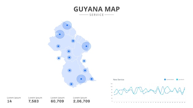 Los centros de servicio se destacan en el mapa infográfico de Guyana