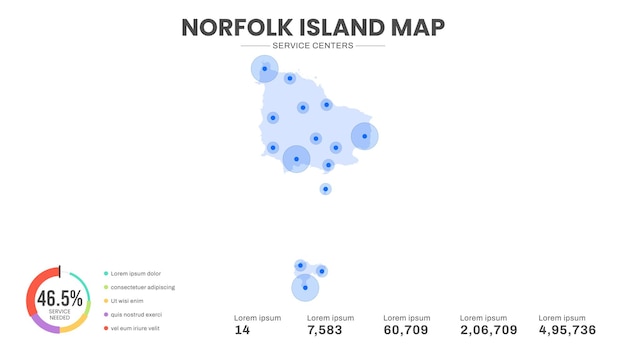 Los centros de servicio se destacan en el mapa infográfico de la isla de Norfolk