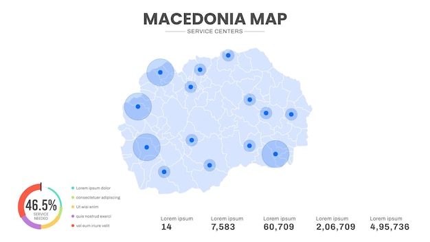 Los centros de servicio se destacan en el mapa infográfico de Macedonia