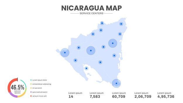 Los centros de servicio se destacan en el mapa infográfico de Nicaragua