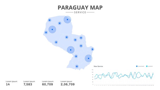Los centros de servicio se destacan en el mapa infográfico de Paraguay