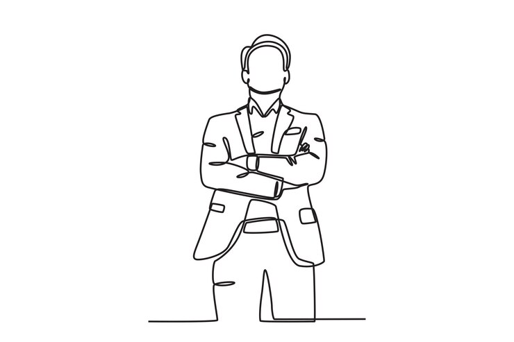 Vector un ceo se paró galantemente líder corporativo en el dibujo en línea