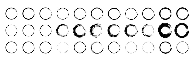 Cepillo de círculo de grunge. Elementos web aislados vectoriales. Conjunto de marcos de tinta. Círculo de grunge abstracto negro.