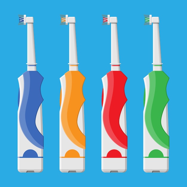 Vector cepillo de dientes eléctrico en diferentes colores.