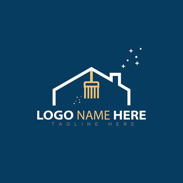Cepillo limpiador para el hogar color azul dorado con estrellas brillantes logotipo ilustración diseño de arte vectorial