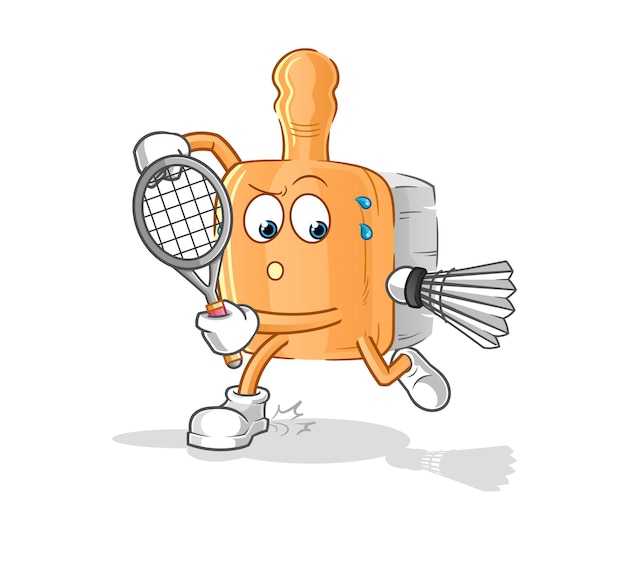 Cepillo de madera jugando bádminton ilustración personaje vectorxA
