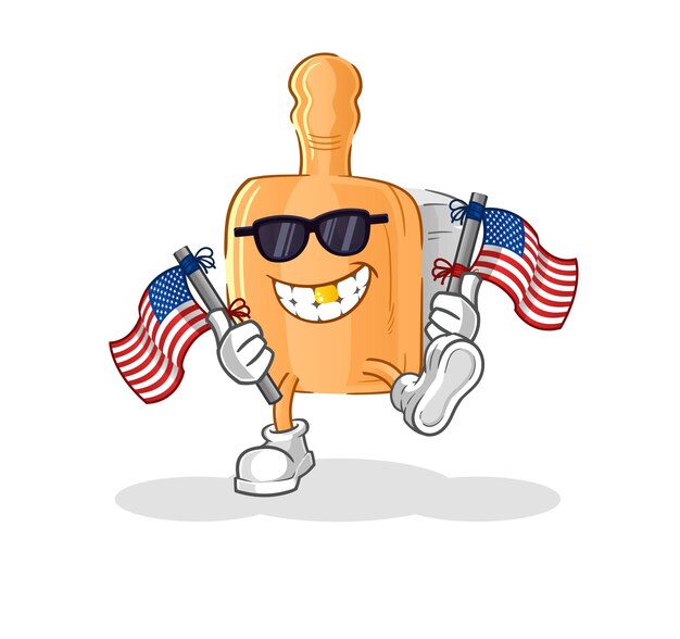 Cepillo de madera mascota de dibujos animados de juventud americana vectorxA
