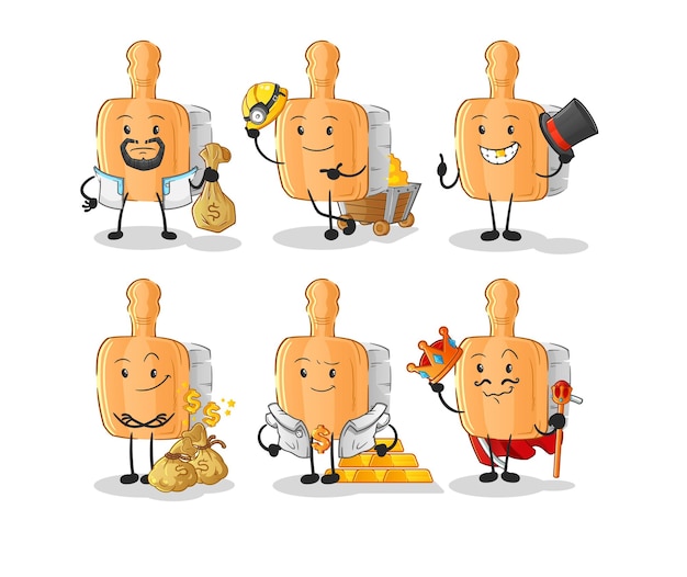 Cepillo de madera restaurante grupo personaje dibujos animados mascota vector