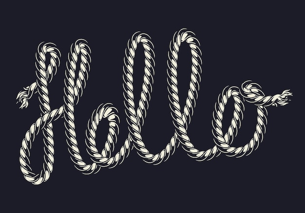 Cepillo de patrón marino de cuerda con letras Hola en estilo aislado