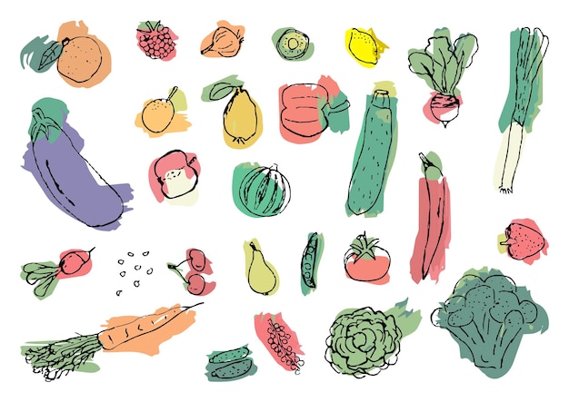 Cepillo de pintura vectorial de frutas y verduras