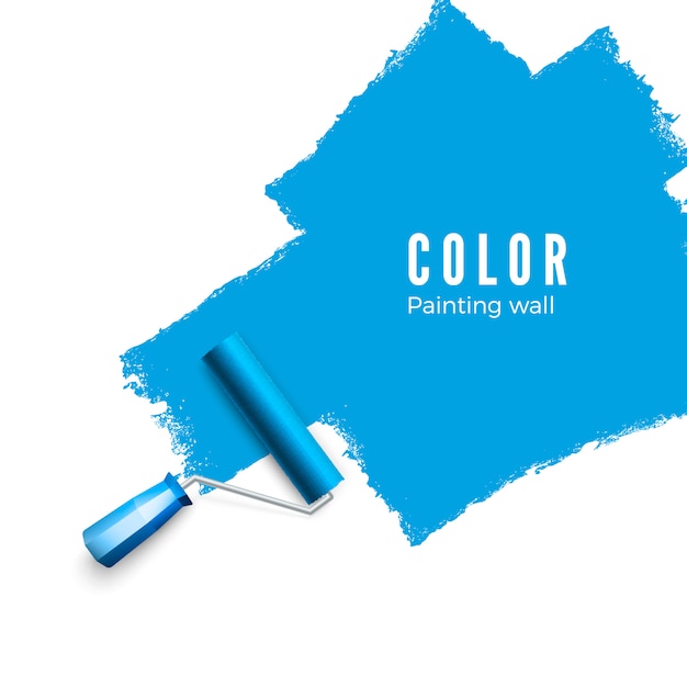 Cepillo de rodillo de pintura. color de la textura de la pintura al pintar con rodillo. pintando la pared de azul. ilustración sobre fondo blanco