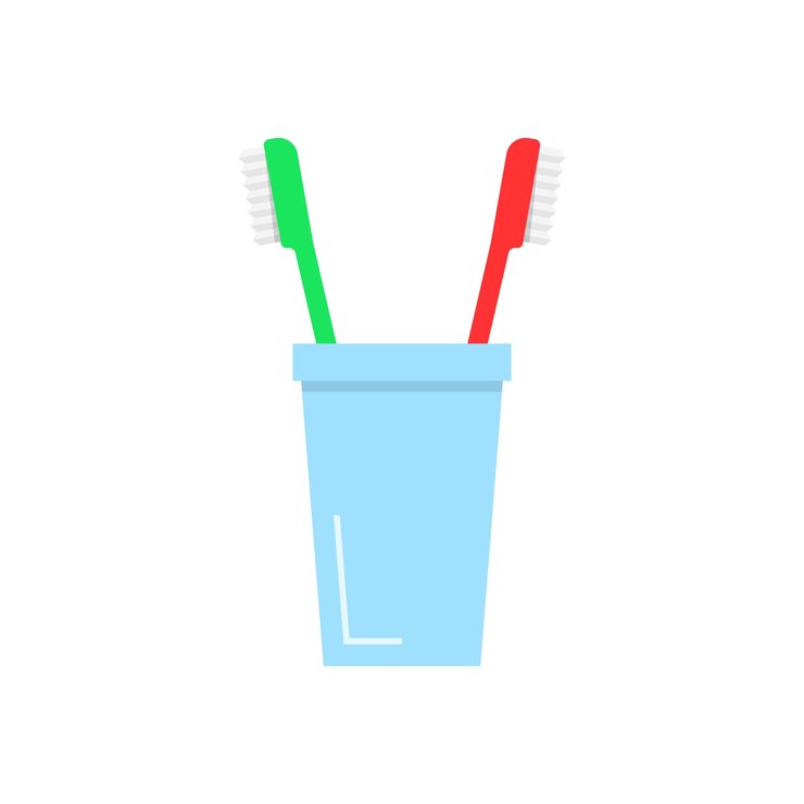 Vector cepillos de dientes en vidrio. concepto de limpieza, taza, artículos de baño, abolladuras, pulcritud, orden, caries, cepillarse los dientes. ilustración de vector de diseño de logotipo moderno de tendencia de estilo plano sobre fondo blanco