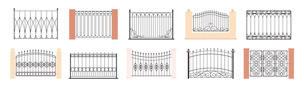 Cercas vintage decorativas Puertas y barandillas metálicas ornamentales para balcón o terraza Decoración exterior de la casa y el patio Colección vectorial racy