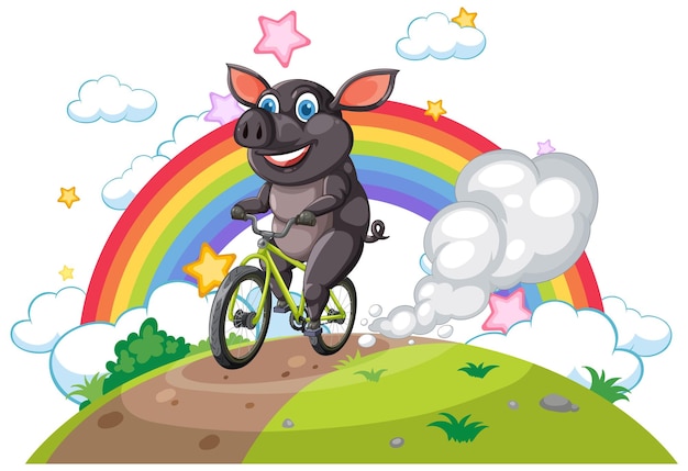 Cerdo alegre montado en bicicleta