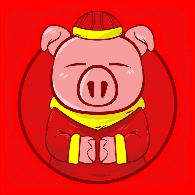 cerdo chino y fondo rojo