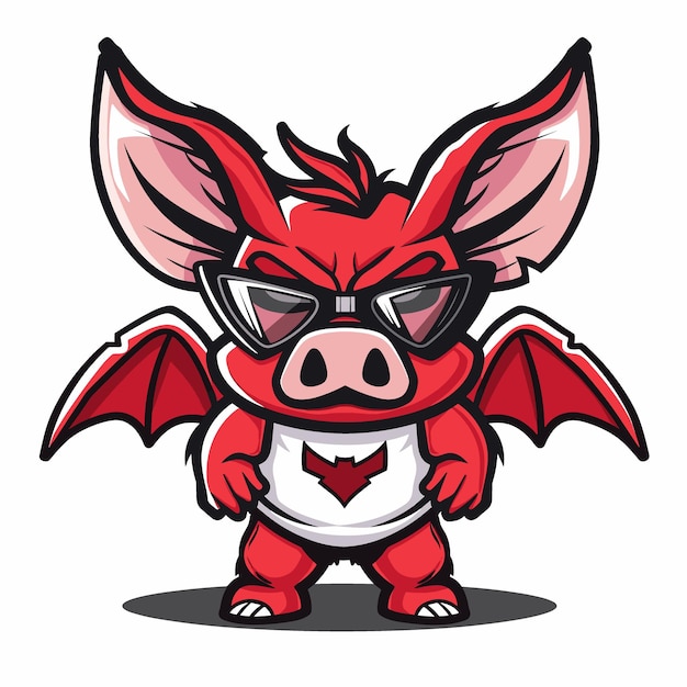 Vector un cerdo de dibujos animados con gafas de sol y una camisa roja con un corazón en ella