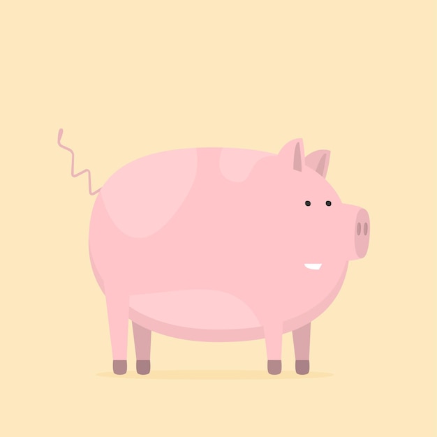 Cerdo divertido vector plano aislado sobre fondo de color