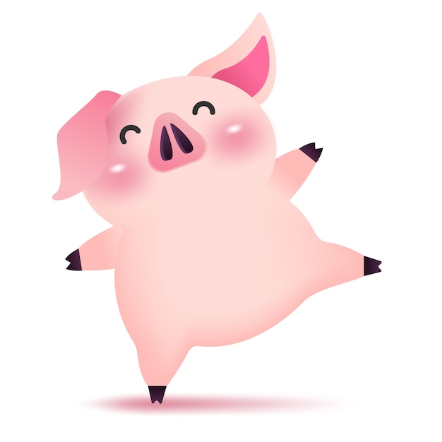 Vector cerdo feliz bailando.