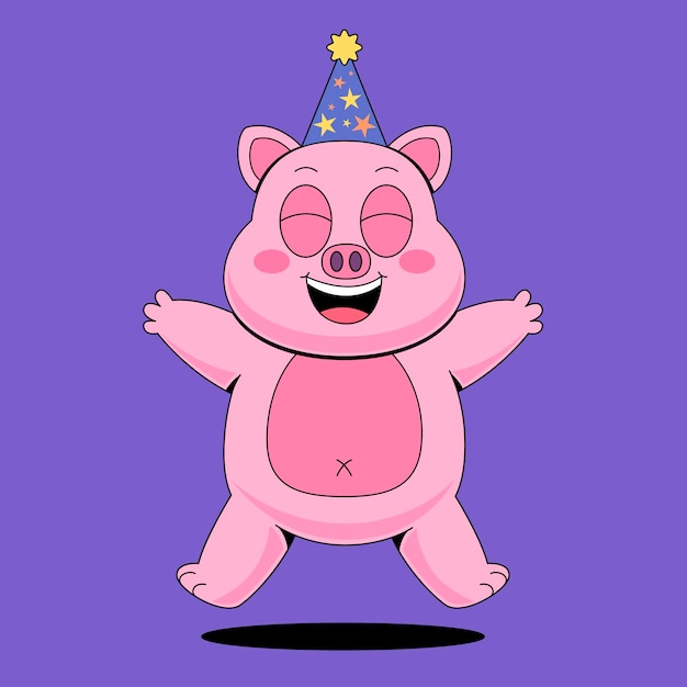 Cerdo feliz celebrando con un sombrero de fiesta