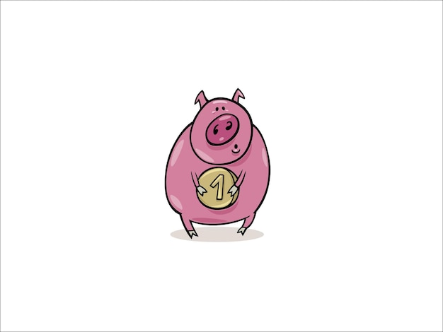 El cerdo feliz con una moneda de oro