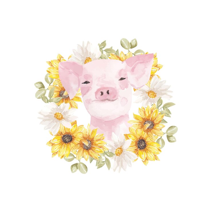 cerdo con girasoles
