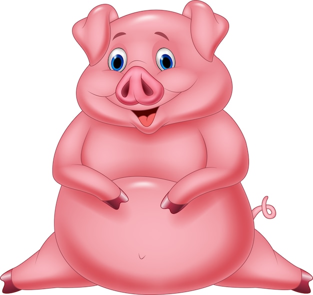 Vector cerdo gordo feliz de dibujos animados