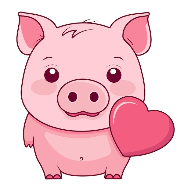 Cerdo Kawaii con un corazón Ilustración vectorial linda