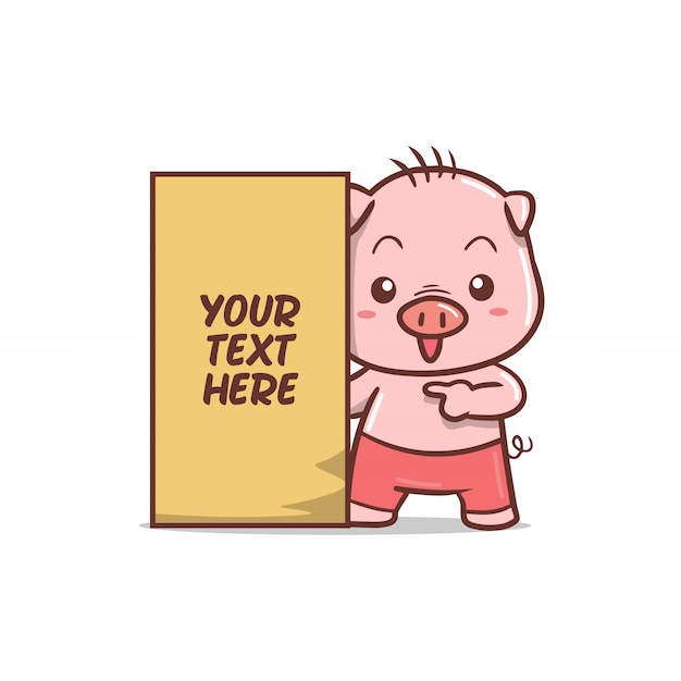 Cerdo lindo con tablero de texto