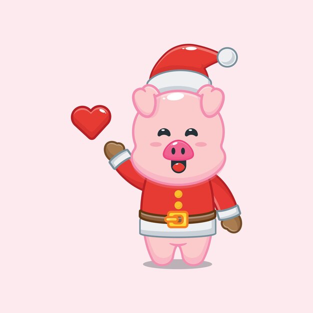 Cerdo lindo con traje de santa en el día de Navidad Ilustración de dibujos animados lindo de Navidad