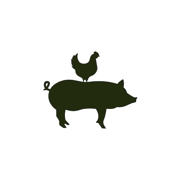 Vector cerdo con logotipo de granja de pollos icono vectorial ilustración estilo de diseño moderno simple